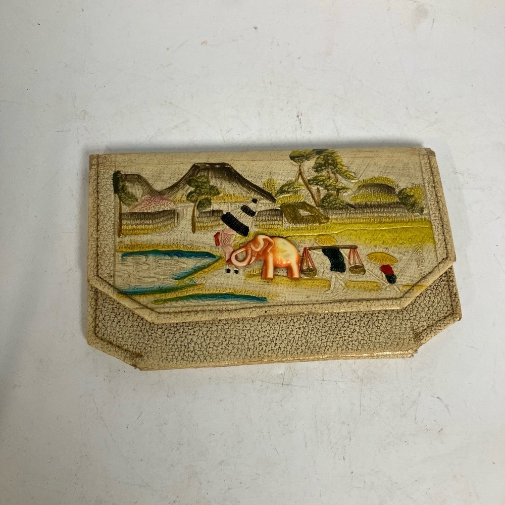 Wallet Canvas Material Elephant Scenic‎ Embossed Art Deco Vintage Collectible